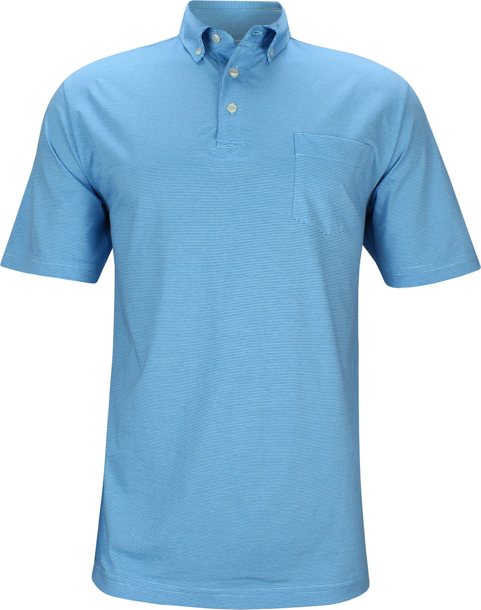 Peter Millar Seaside Shark Island Stripe Cotton Golf Shirts in Pool blue with tonal stripes 